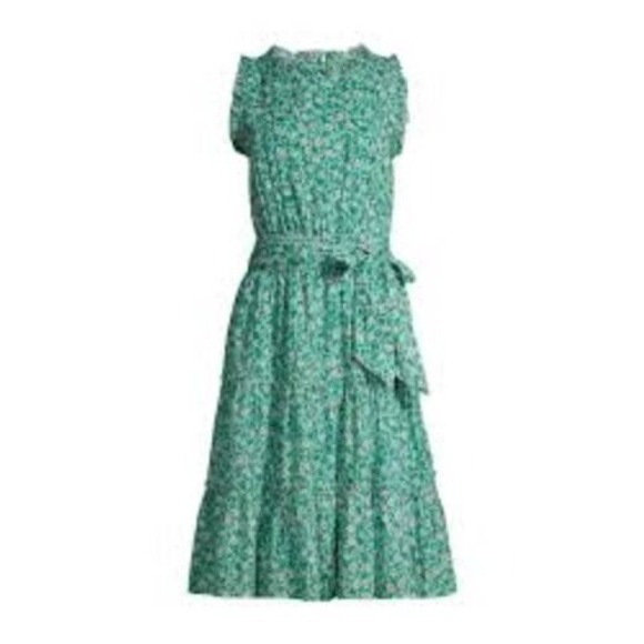 ROLLER RABBIT Cerro Naoki Green Floral Tiered Fit & Flare Dress Tie Waist Sz XS - Picture 2 of 9